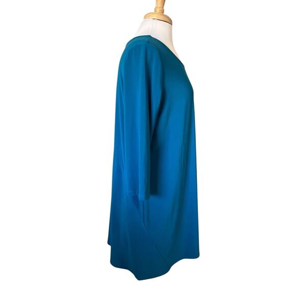 Vintage CLARA SUN WOO Travel Knit Teal Blue Tunic Top 3/4 Sleeve Sz XL NEW - Picture 4 of 7